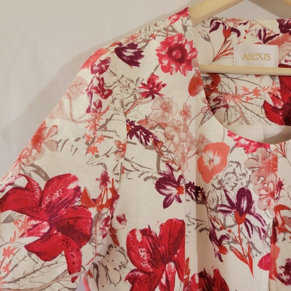 ALEXIS Pastel Floral Linen Blend Open Jacket Sz 13/Misses 12 Office Career Chic - Picture 4 of 11
